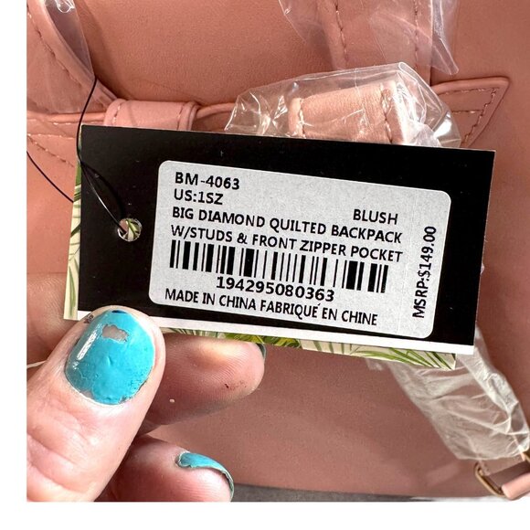 New Badgley Mischka Backpack Pink Gold Studded Quilted Vegan Leather Purse Bag - Picture 5 of 10